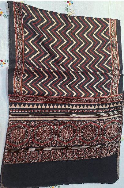 Ajrak Modal silk stole (Red & Black)