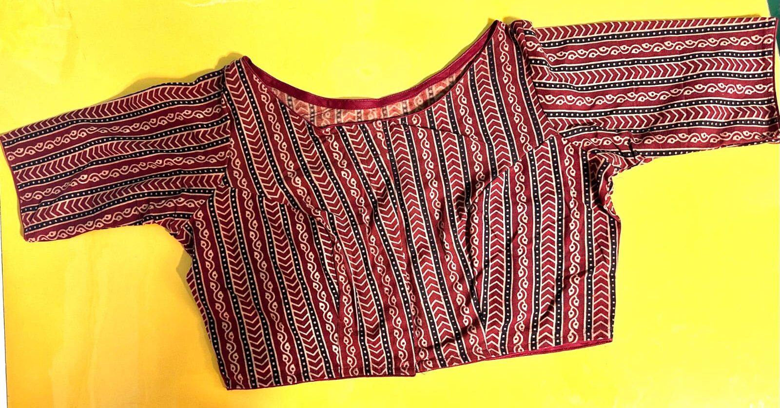 Ajrak print Blouse boat neck
